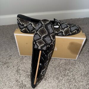 Michael Kors Black and White Snake Print Loafers